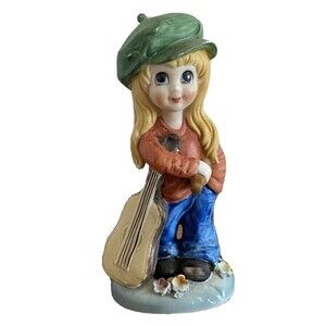 Vintage Toma Bisque Girl With Guitar Figurine RARE